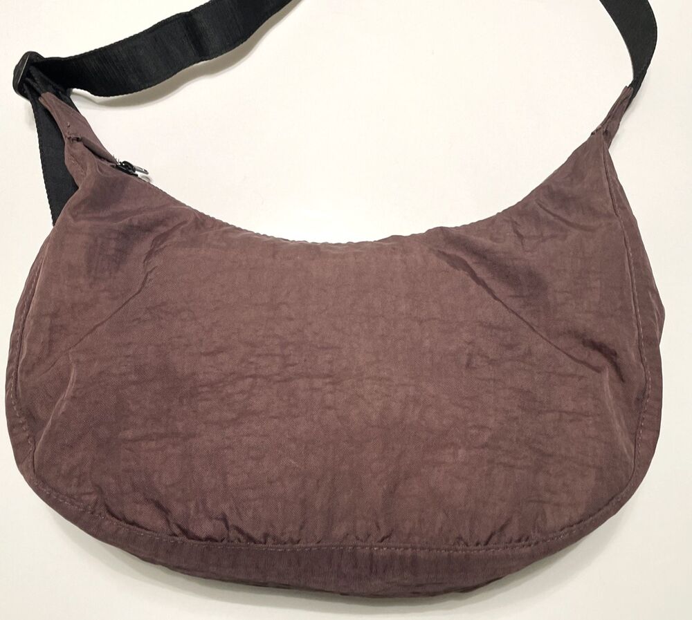 BAGGU Nylon Crescent Medium Bag Brown Crossbody Shoulder Bag Pockets Casual - Picture 4 of 10